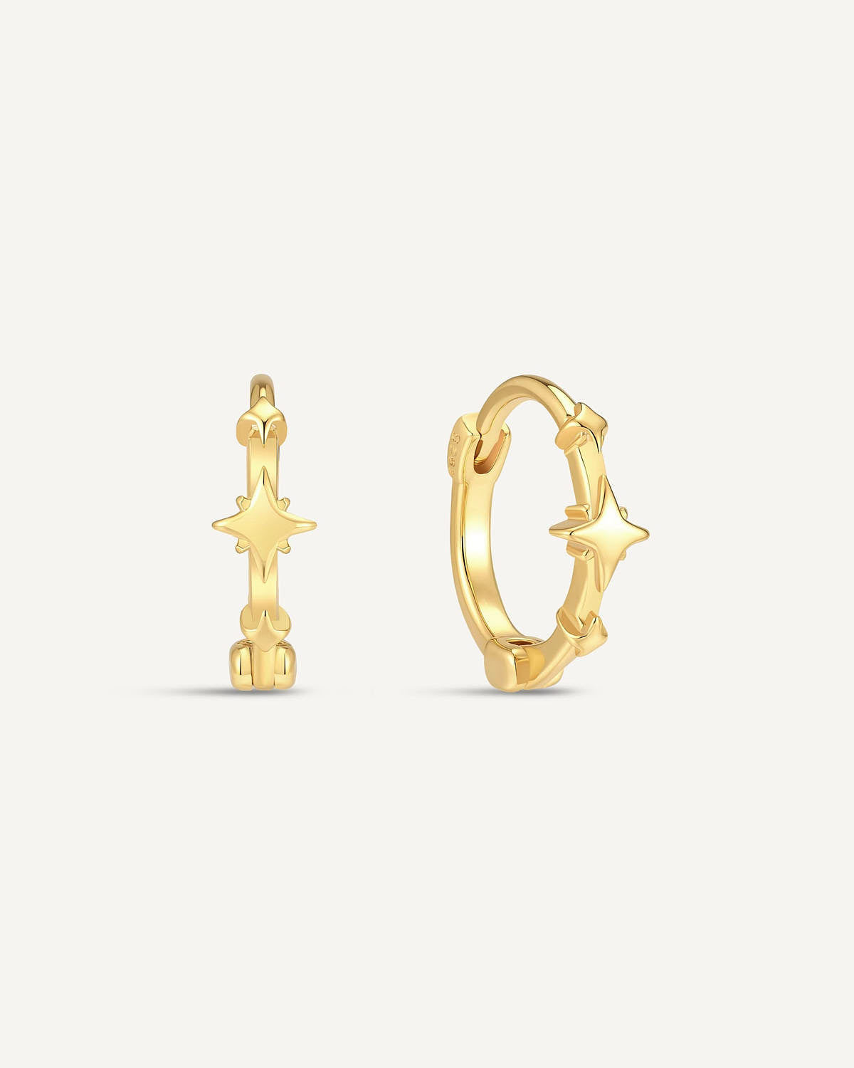 Raised Star Huggie Hoops In Gold