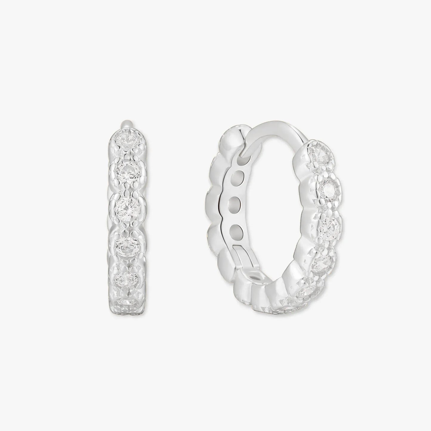 Bezel Crystal Huggies In Silver