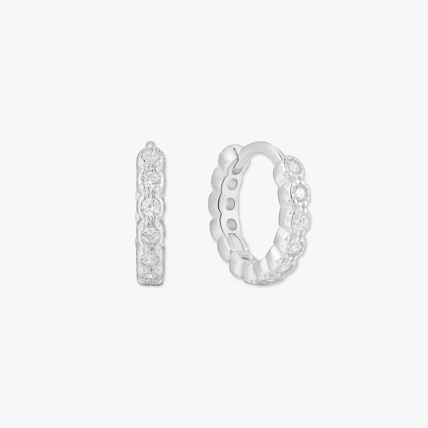 Bezel Crystal Huggies In Silver