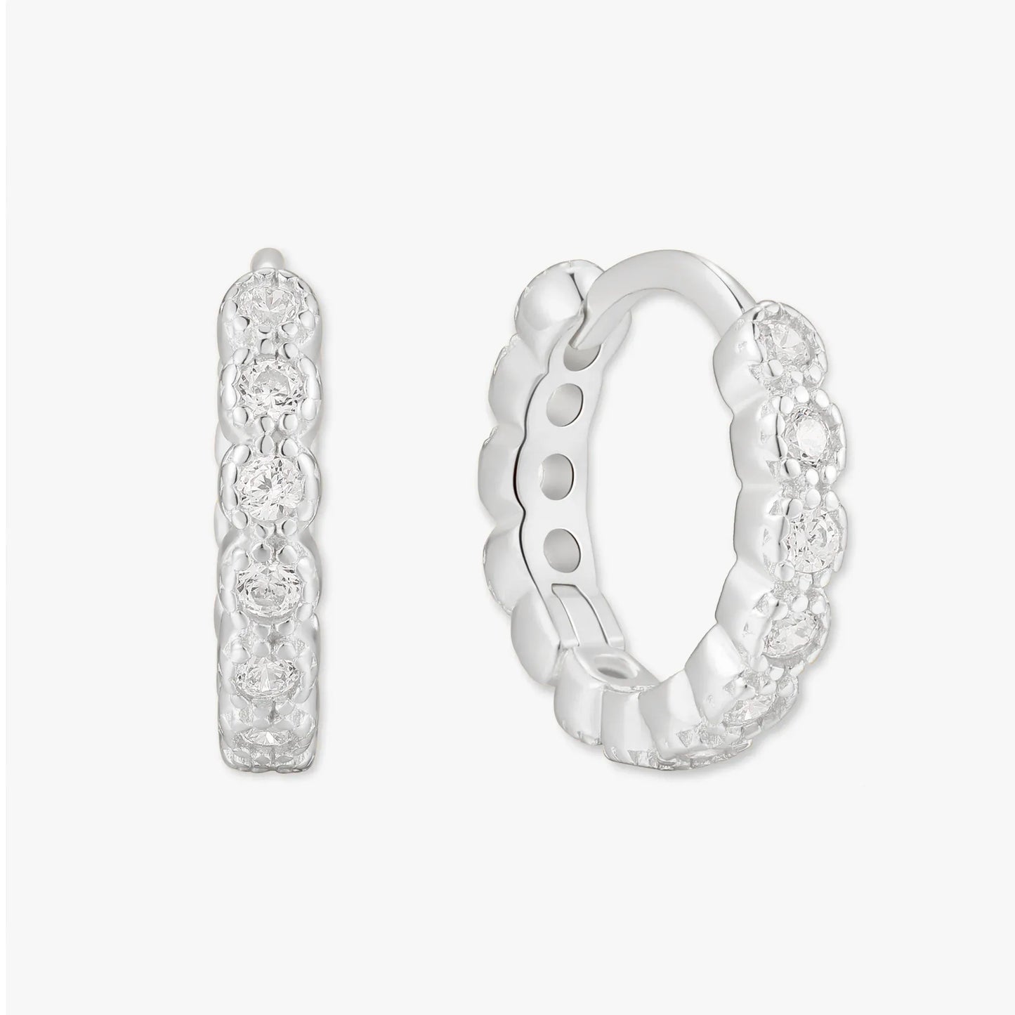 Bezel Crystal Huggies In Silver