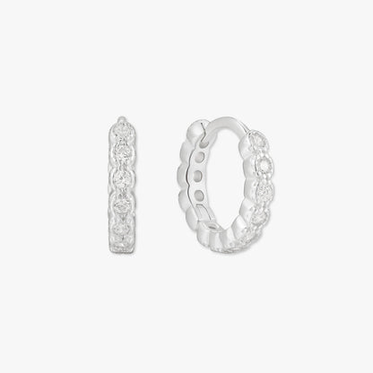 Bezel Crystal Huggies In Silver