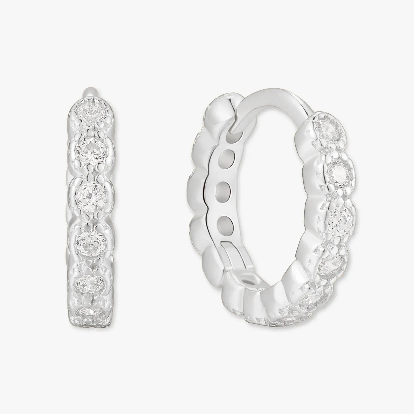 Bezel Crystal Huggies In Silver