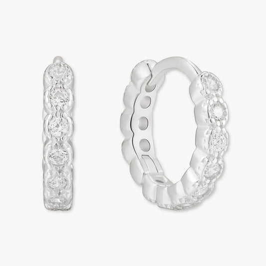 Bezel Crystal Huggies In Silver