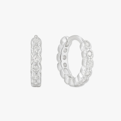 Bezel Crystal Huggies In Silver