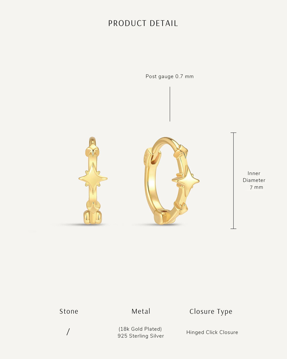 Raised Star Huggie Hoops In Gold