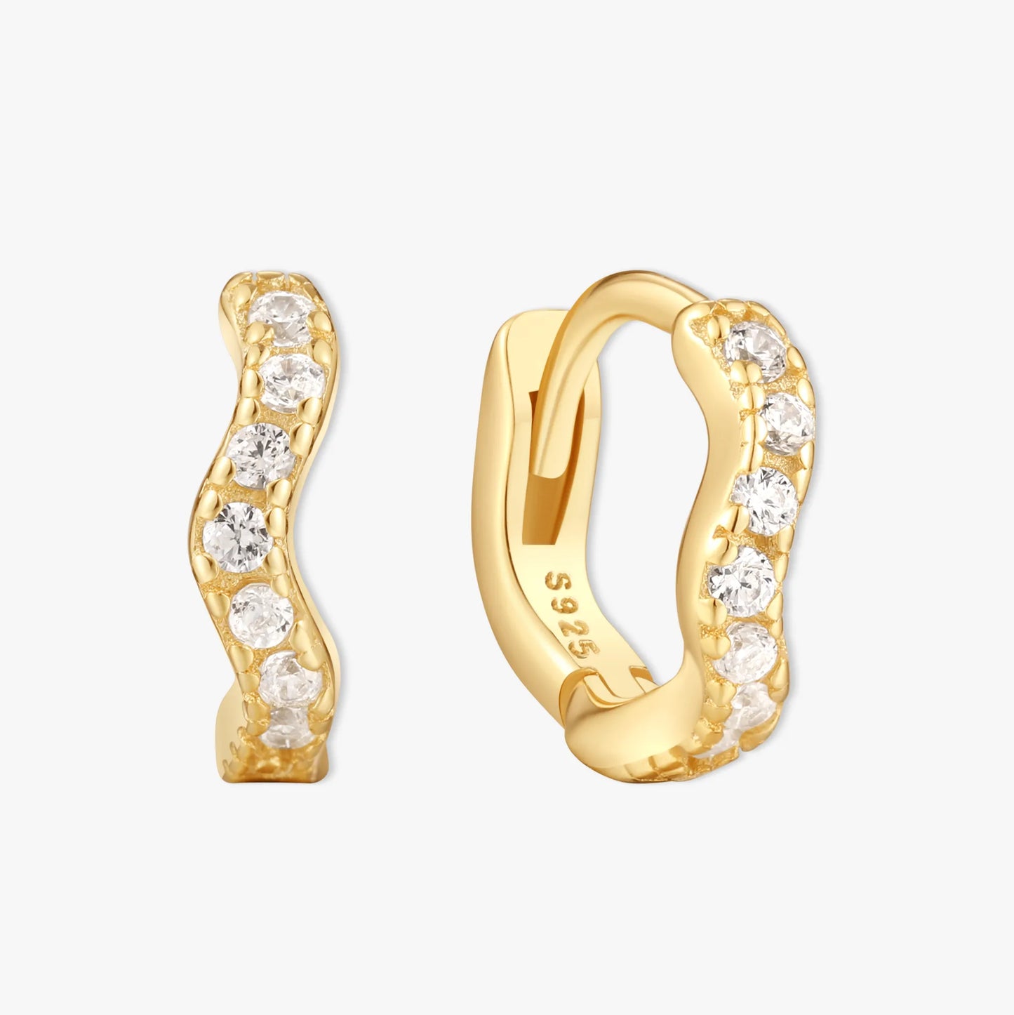 Wave Crystal Paved Huggies In Gold