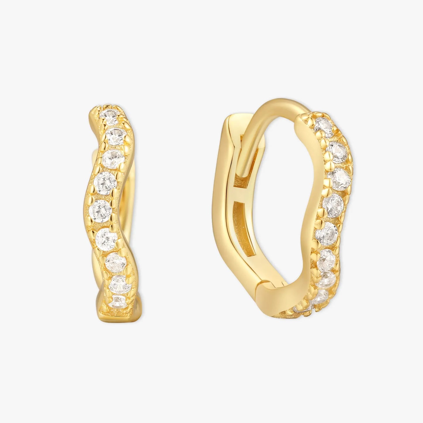 Wave Crystal Paved Huggies In Gold