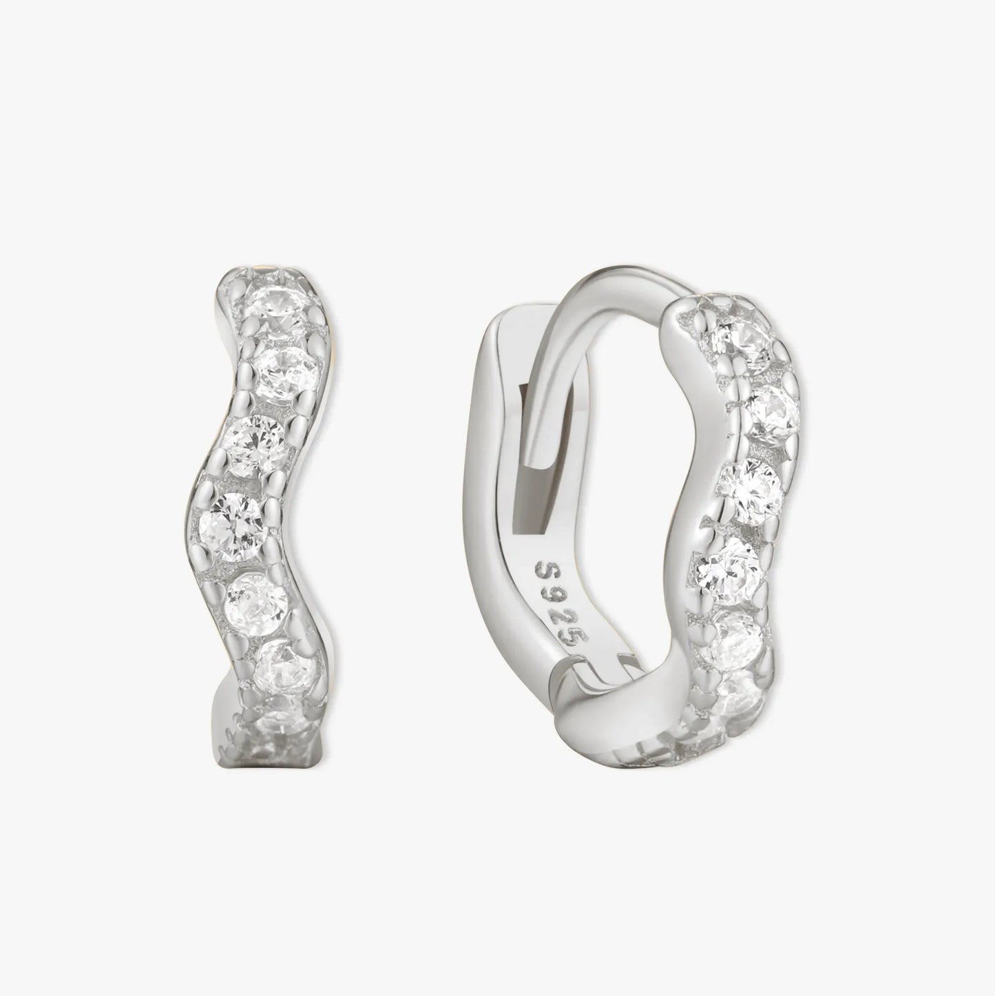 Wave Crystal Paved Huggies In Silver