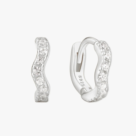 Wave Crystal Paved Huggies In Silver