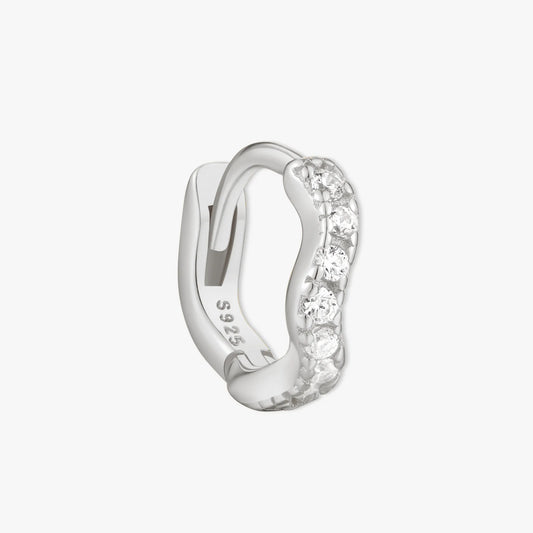 Wavy Crystal 6mm Helix Huggie In Silver