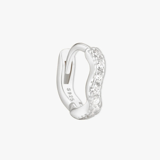 Wavy Crystal 6mm Helix Huggie In Silver
