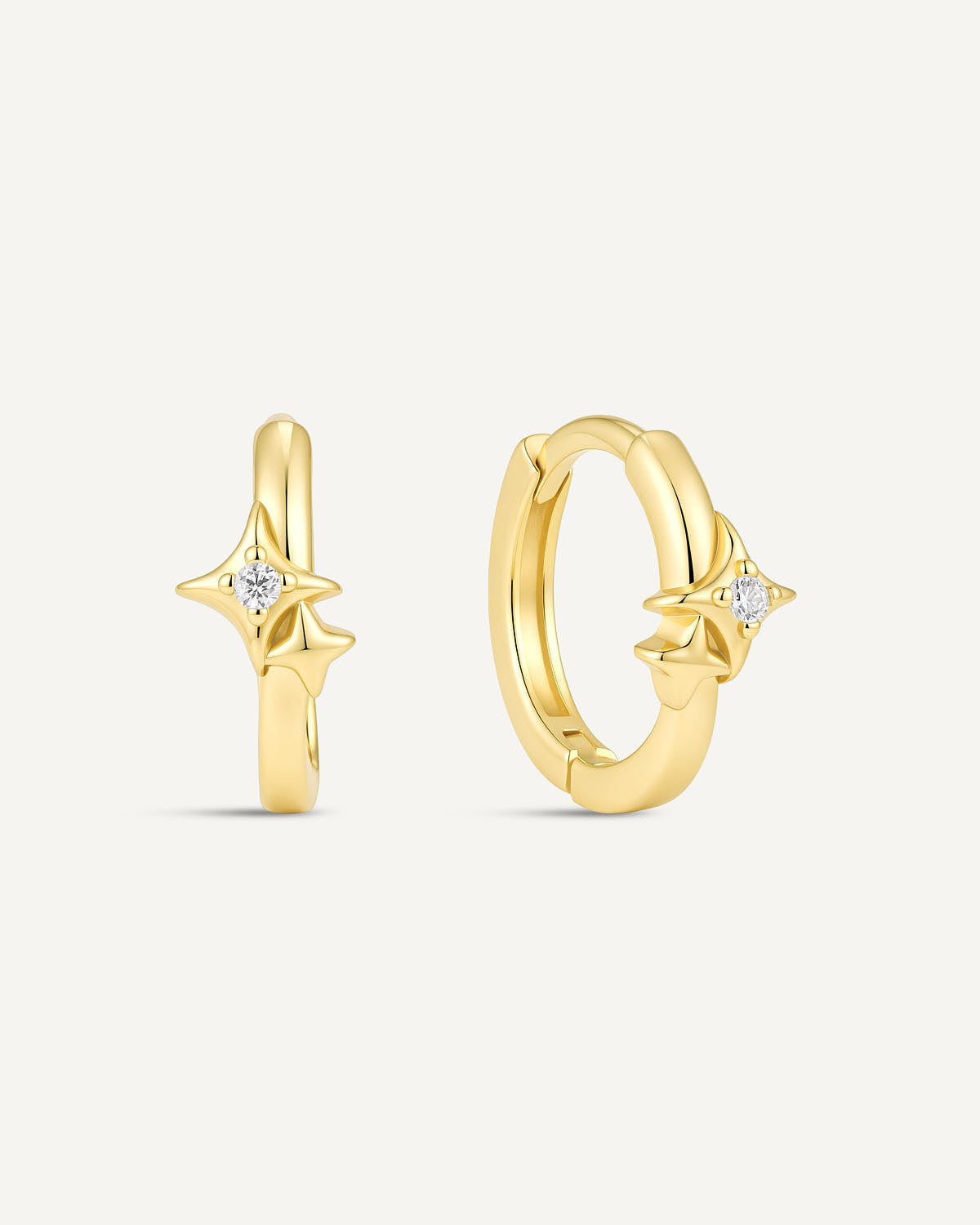 Double Star Crystal Huggie Hoops In Gold