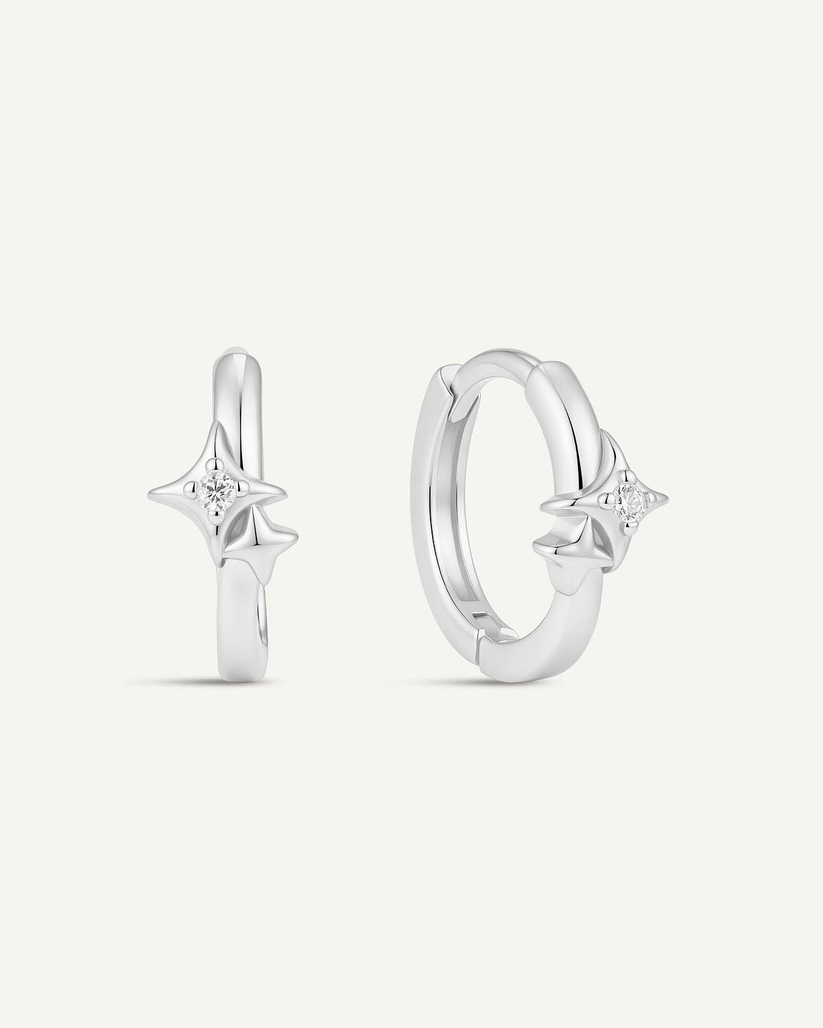 Double Star Crystal Huggie Hoops In Silver