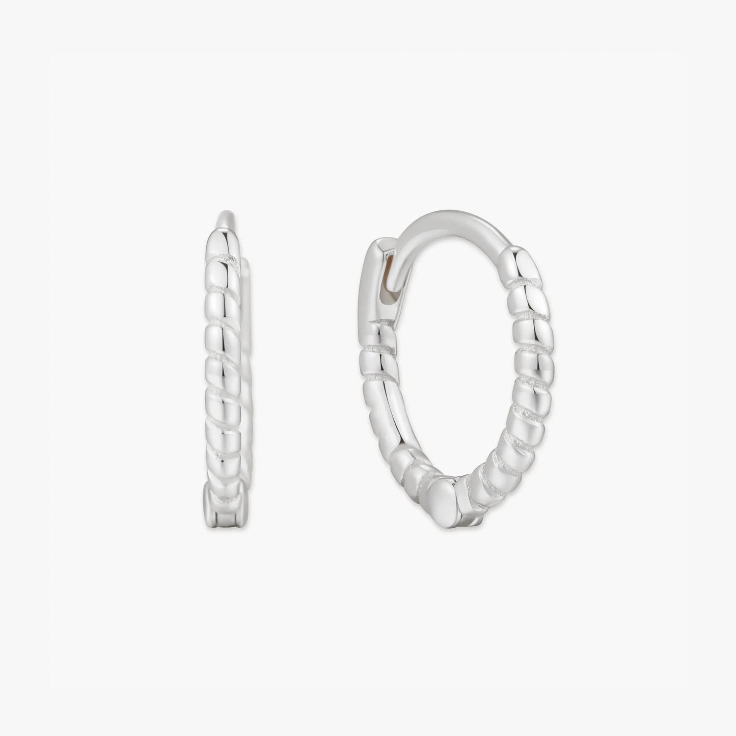 Rope Twist Huggie Hoops In Silver