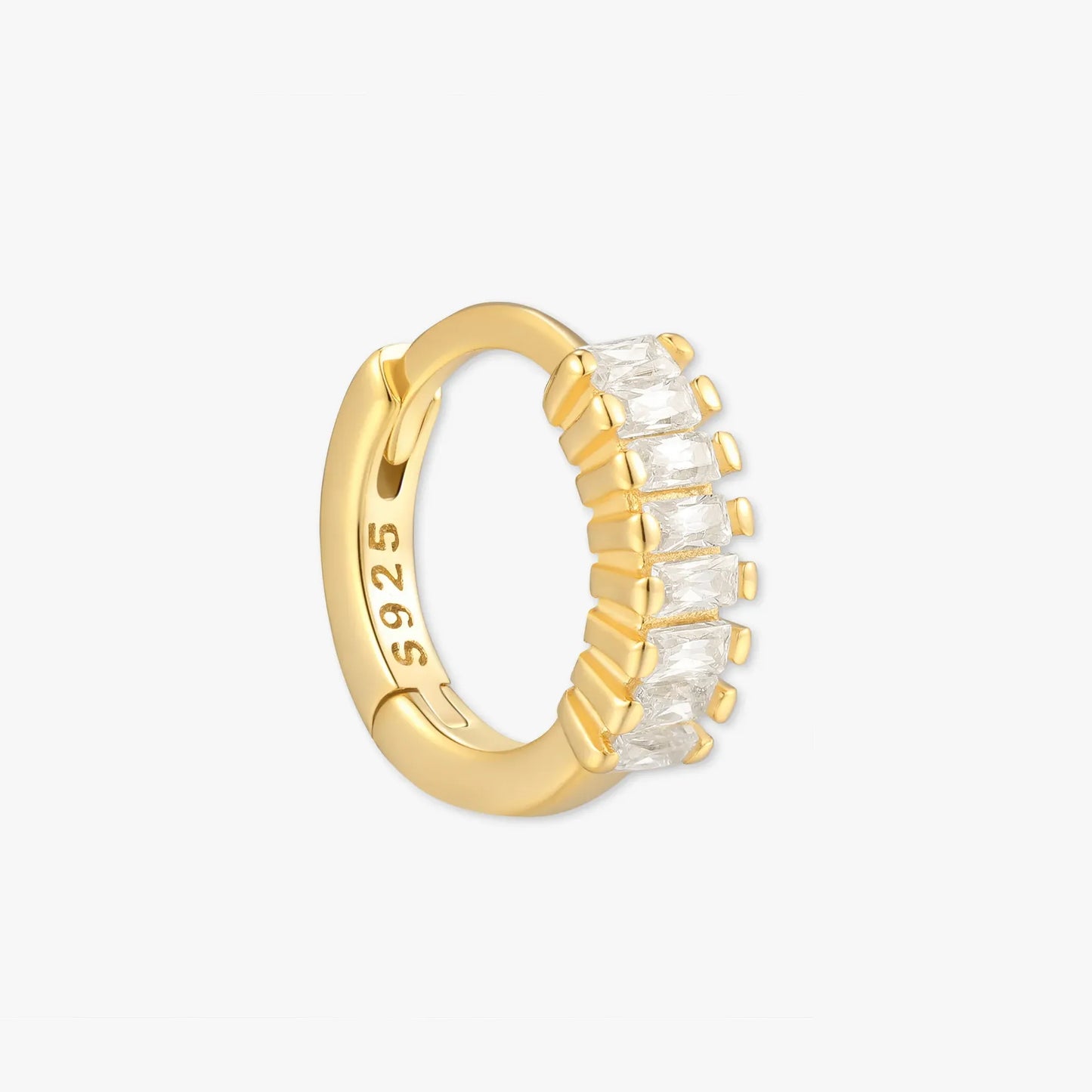 Crystal Baguette Huggies In Gold