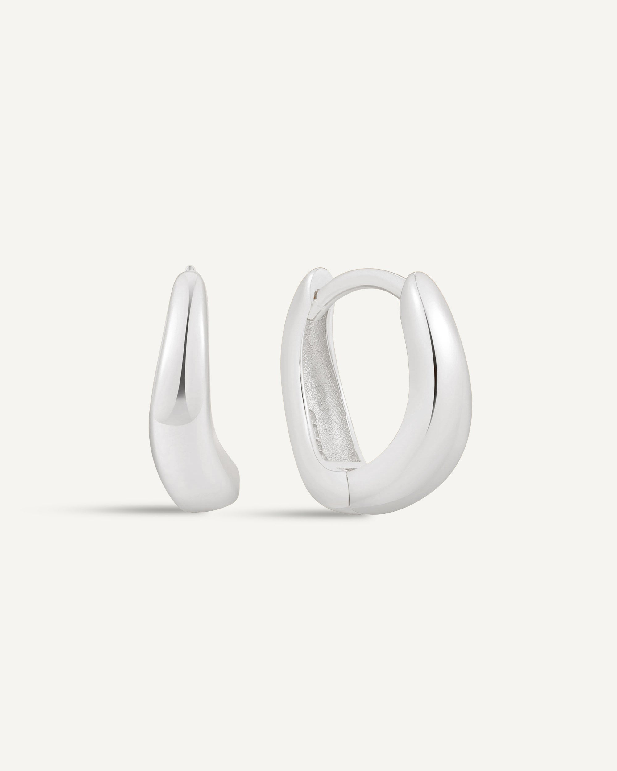 Tapered Wavy Huggie Hoops In Silver