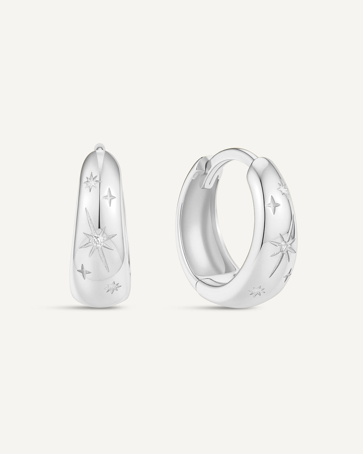 Celestial Engraved Tapered Hoops In Silver