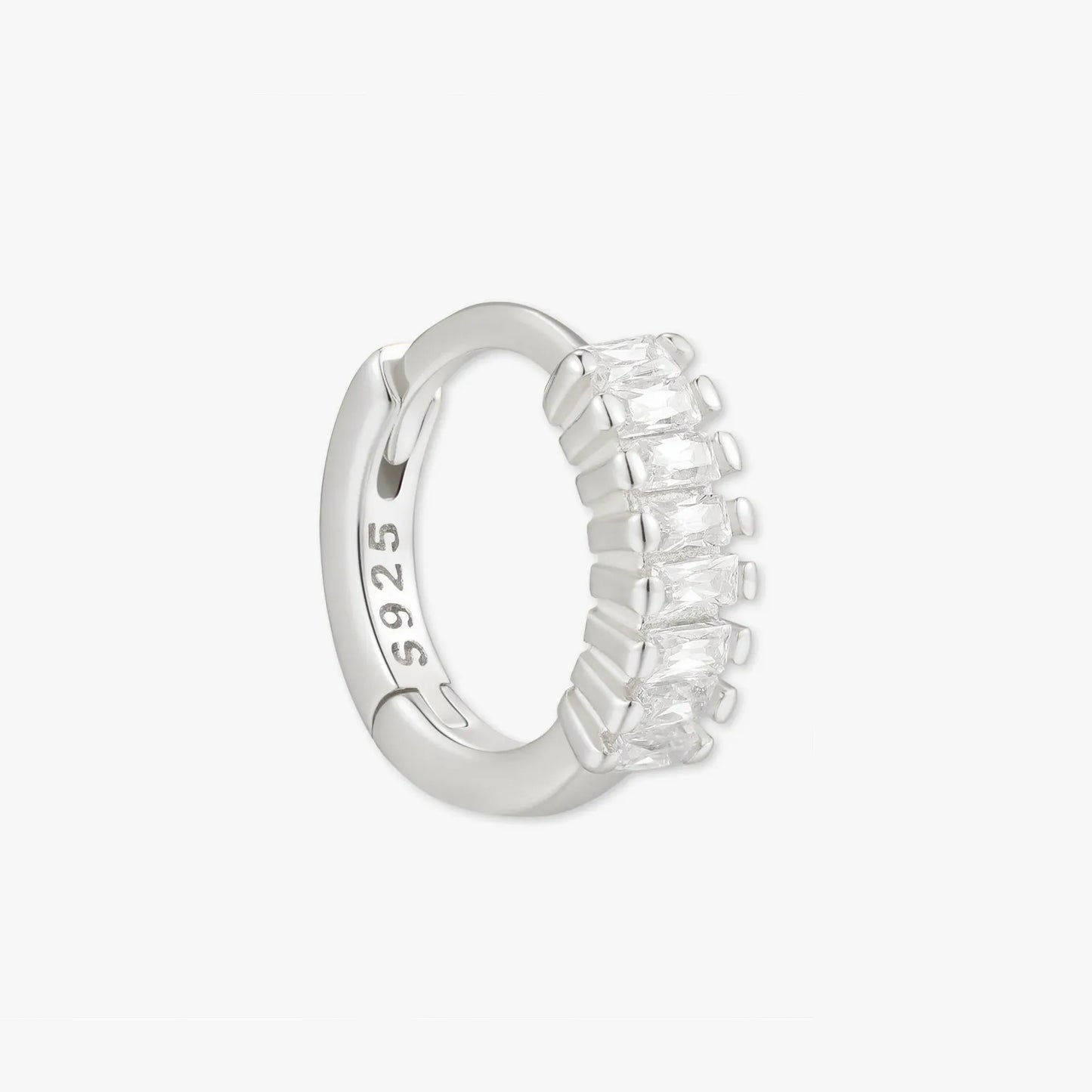 Crystal Baguette Huggies In Silver