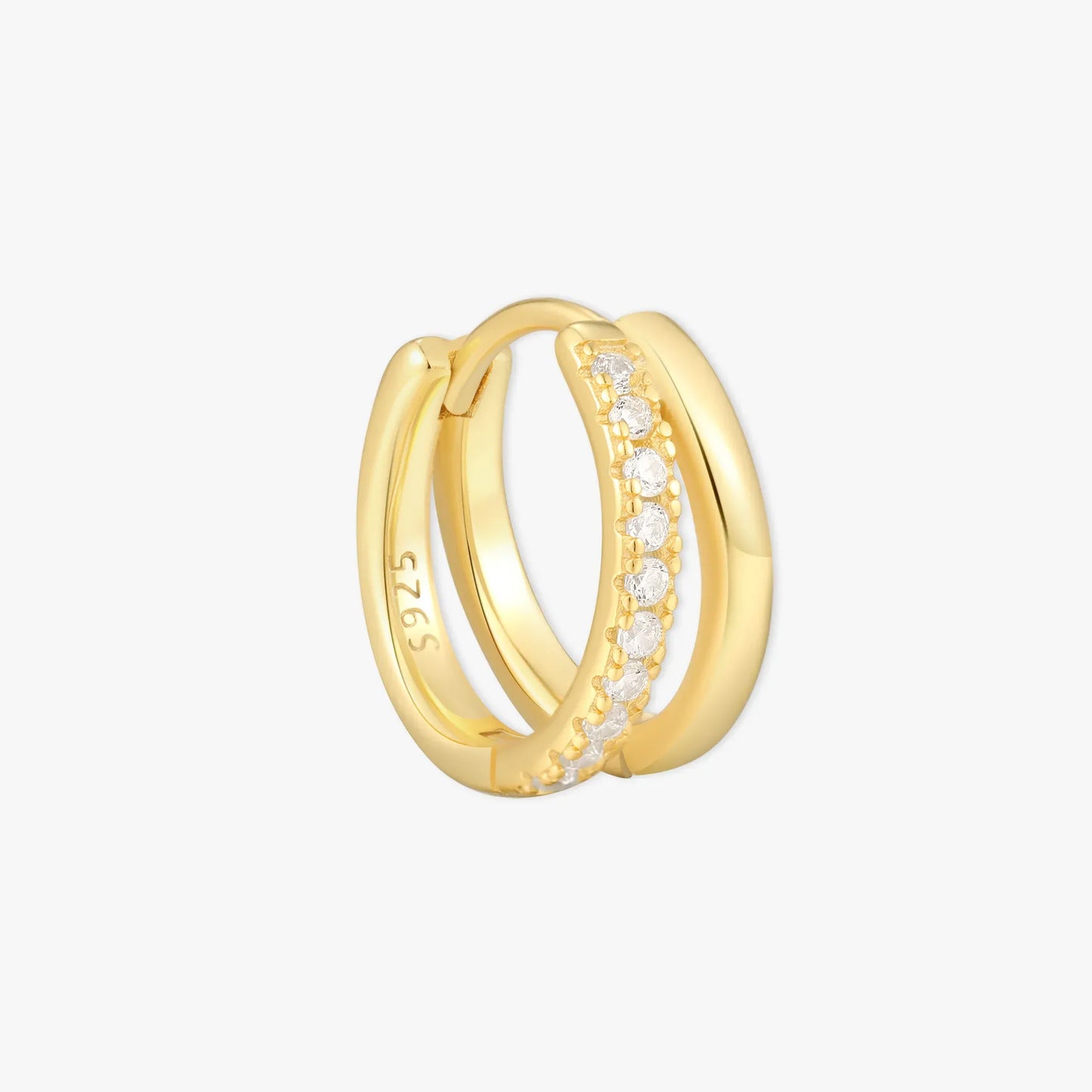 Crystal Double Hoop Huggies In Gold