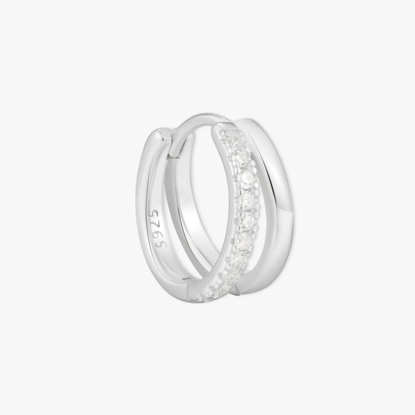 Crystal Double Hoop Huggies In Silver
