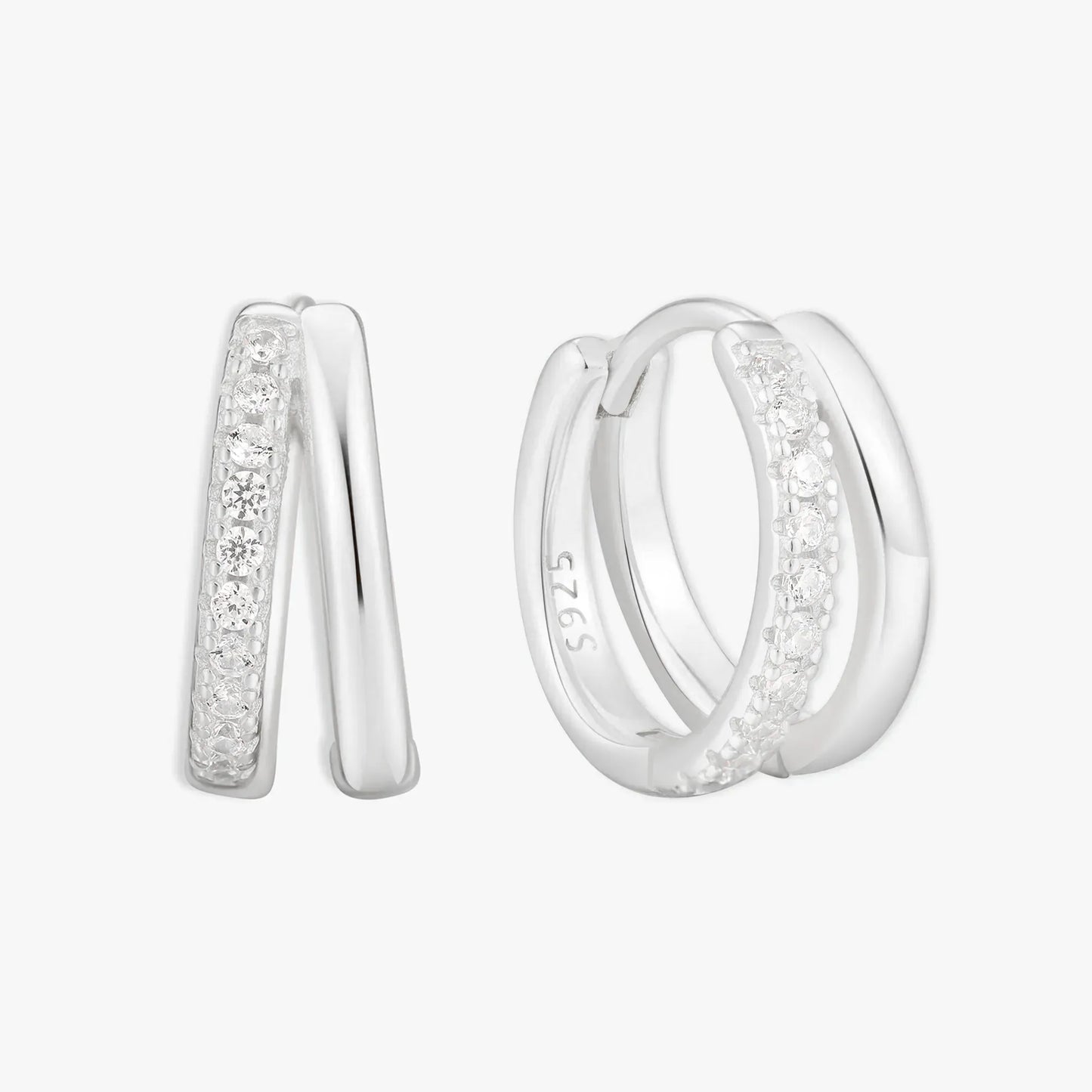 Crystal Double Hoop Huggies In Silver