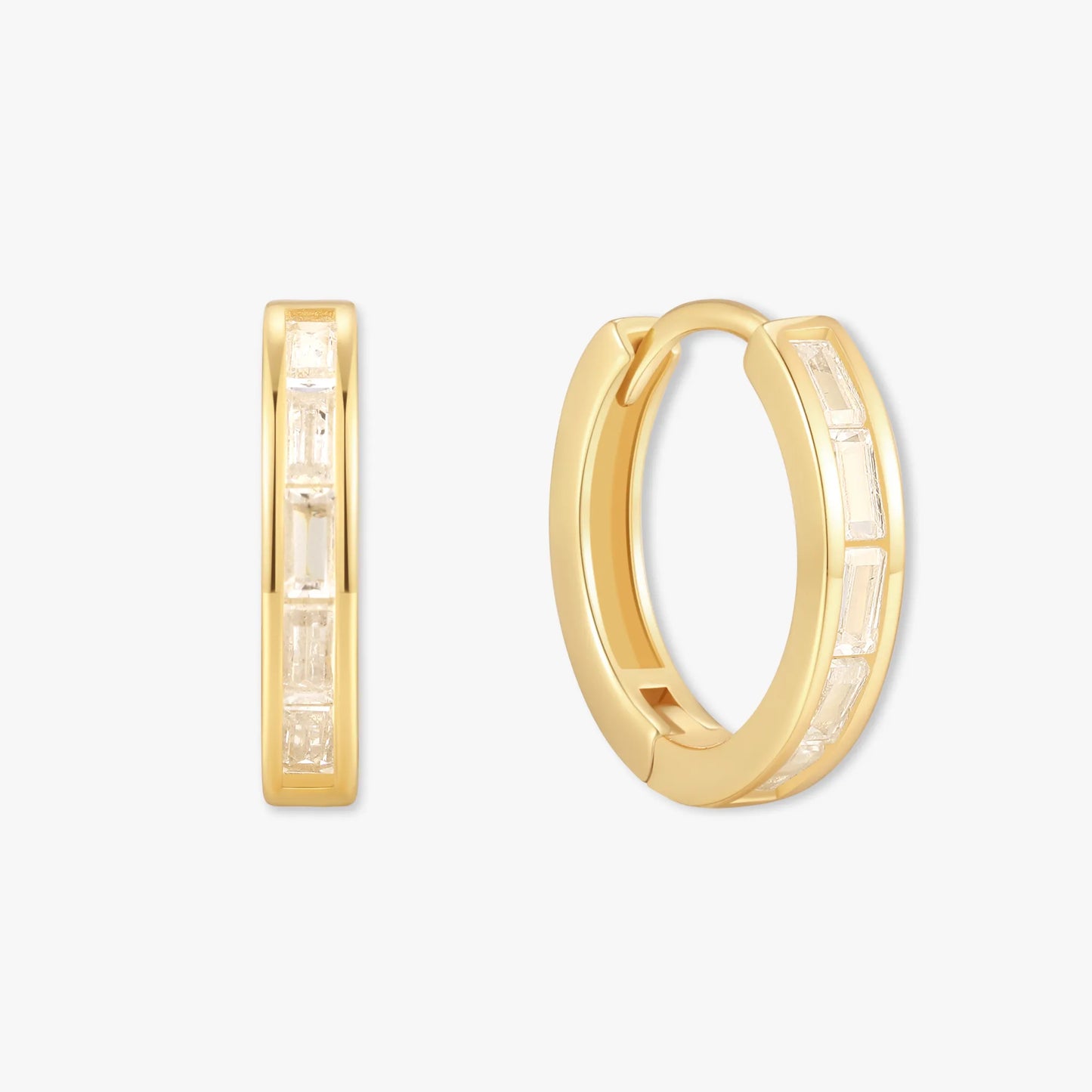 Luxe Baguette Huggie Hoops In Gold