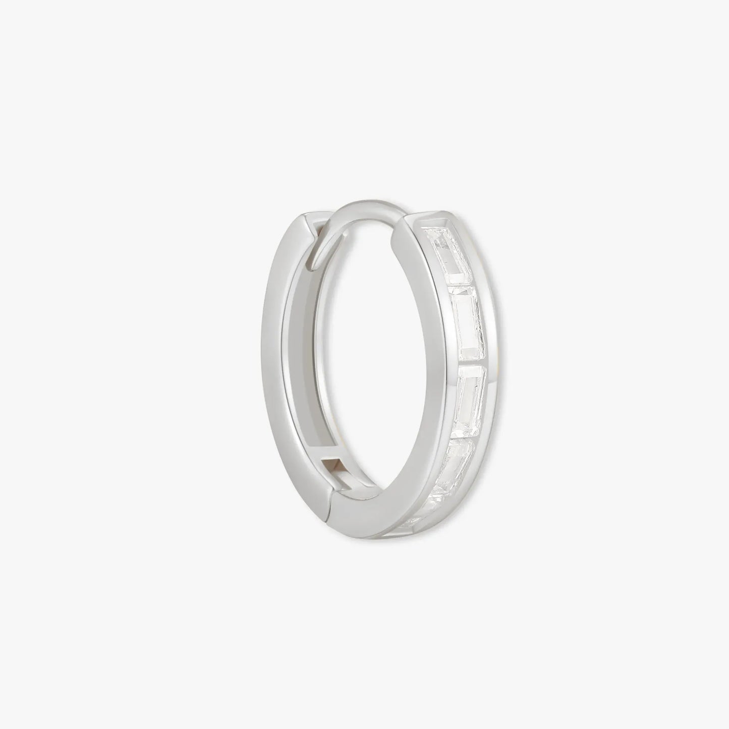 Luxe Baguette Huggie Hoops In Silver