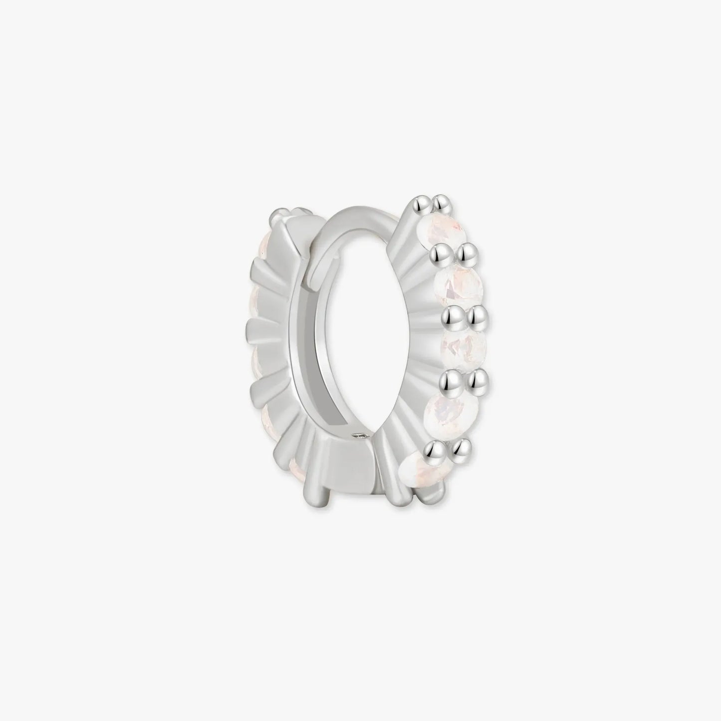 White Opal Huggie Hoops In Silver