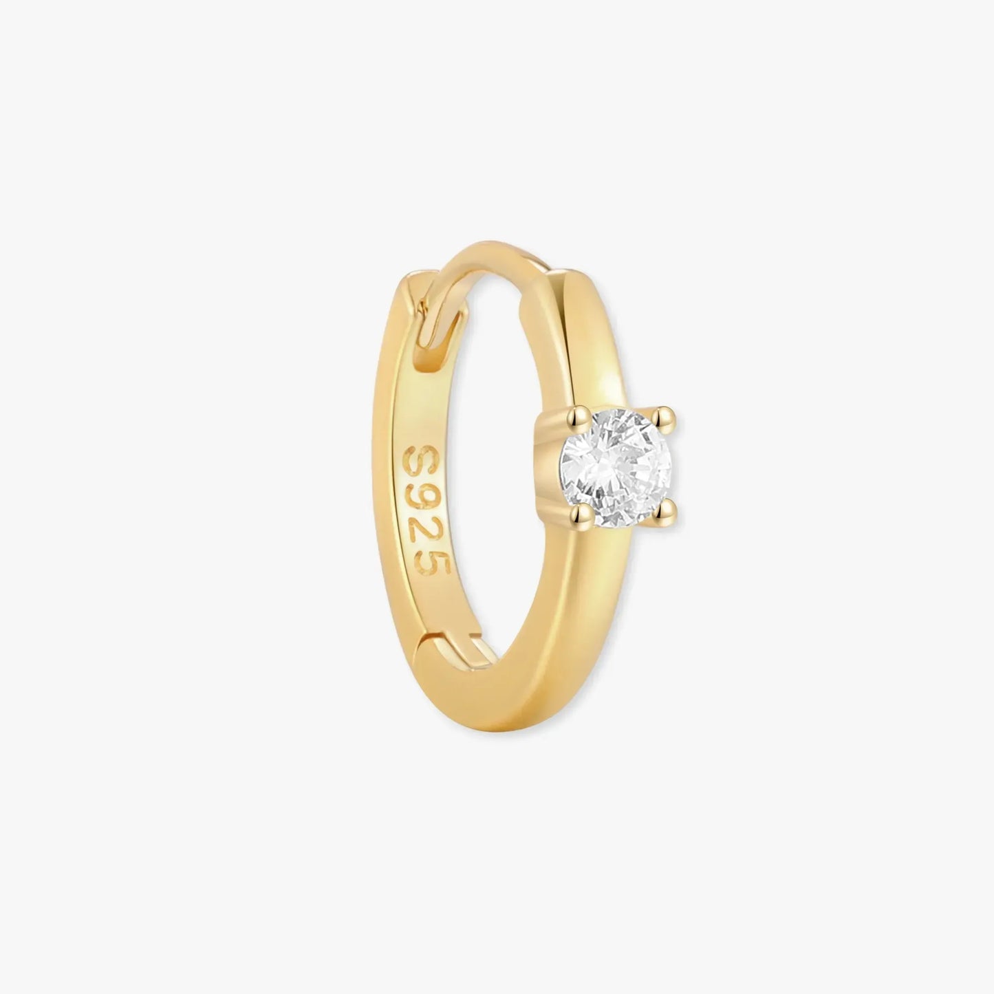 Solitaire Crystal Huggie Hoops In Gold
