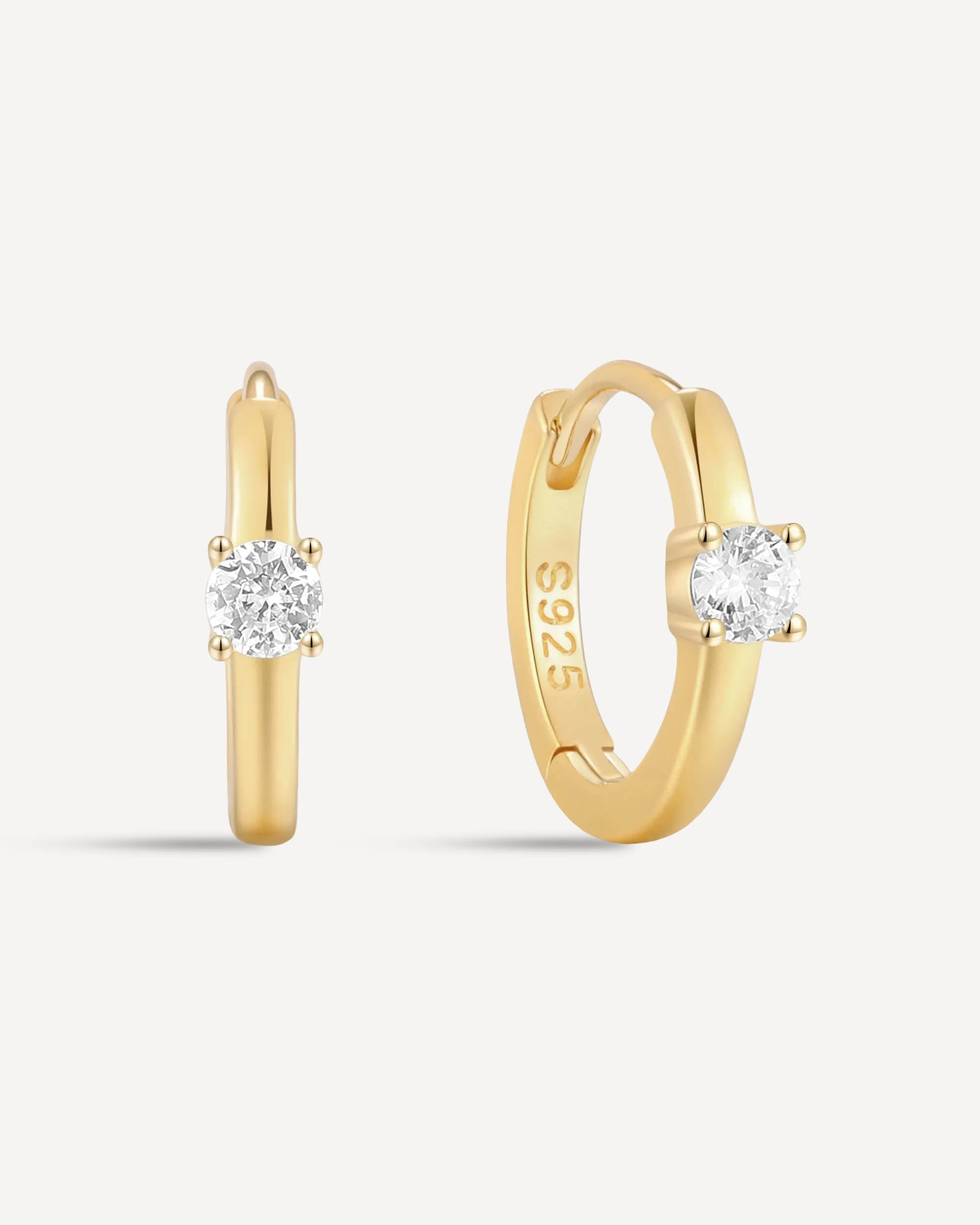 Solitaire Crystal Huggie Hoops In Gold