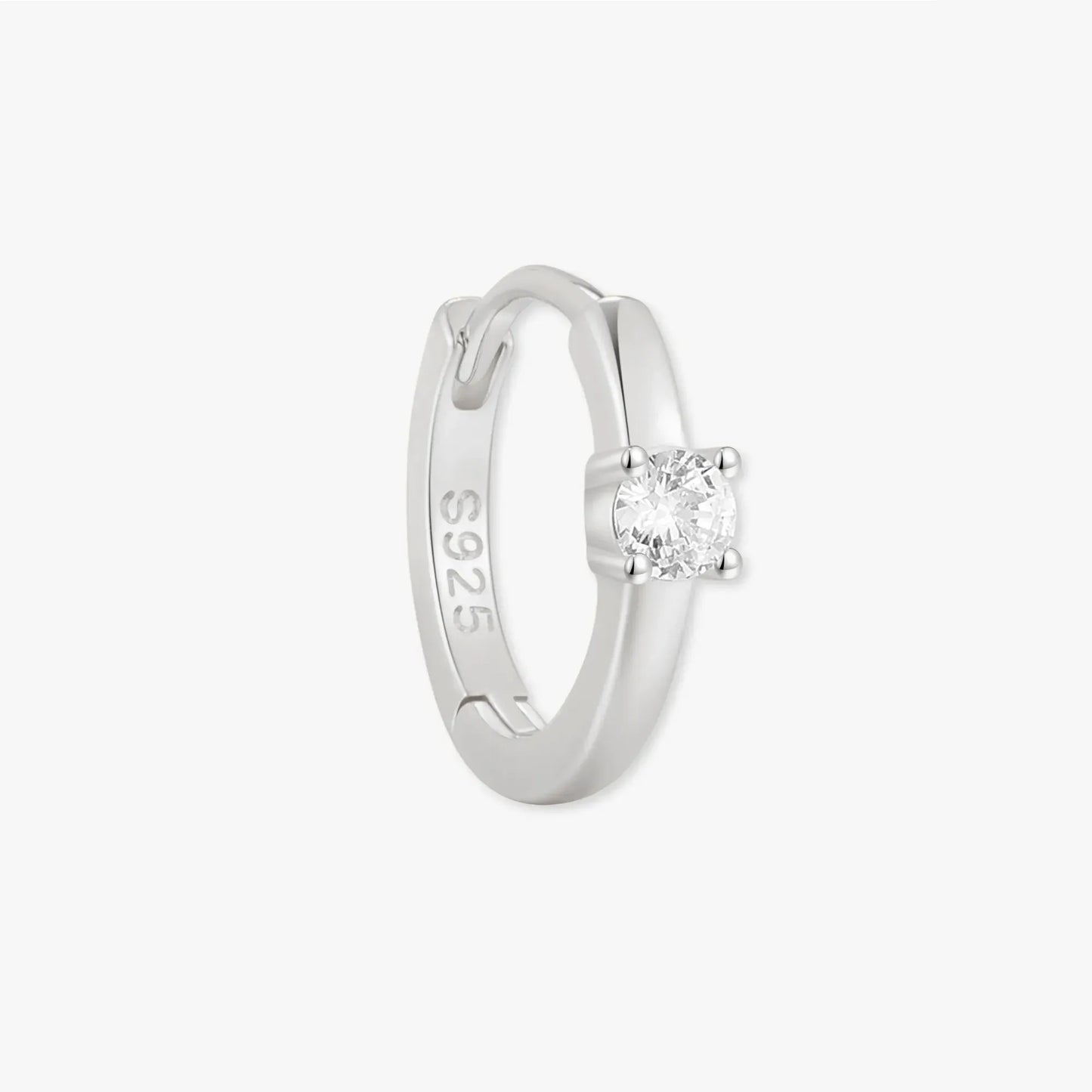 Solitaire Crystal Huggie Hoops In Silver