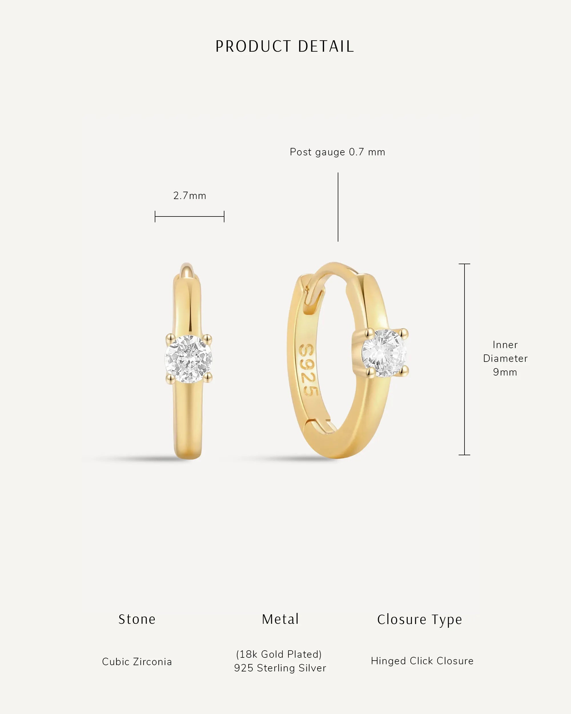 Solitaire Crystal Huggie Hoops In Gold