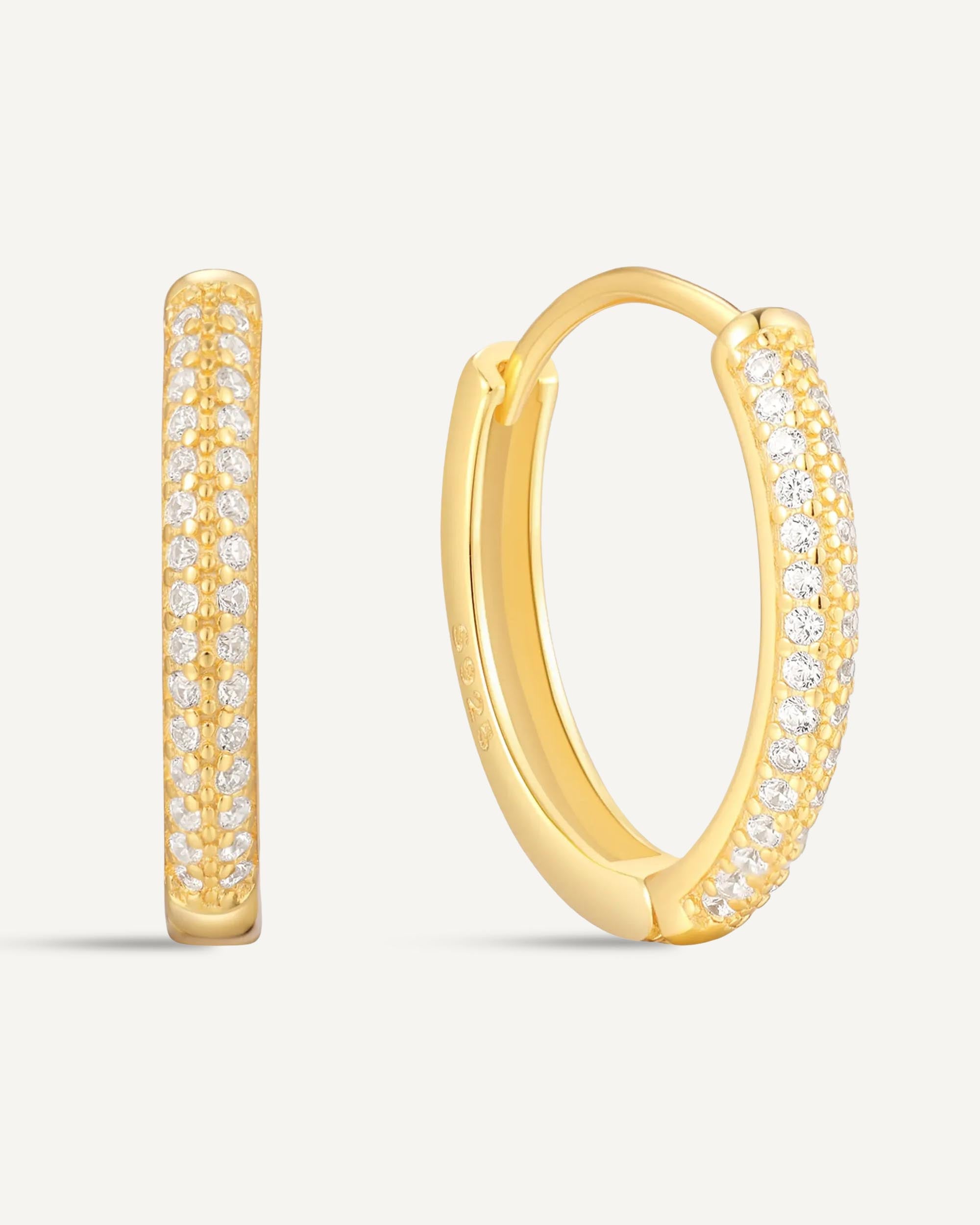 Medium Crystal Paved Hoops In Gold