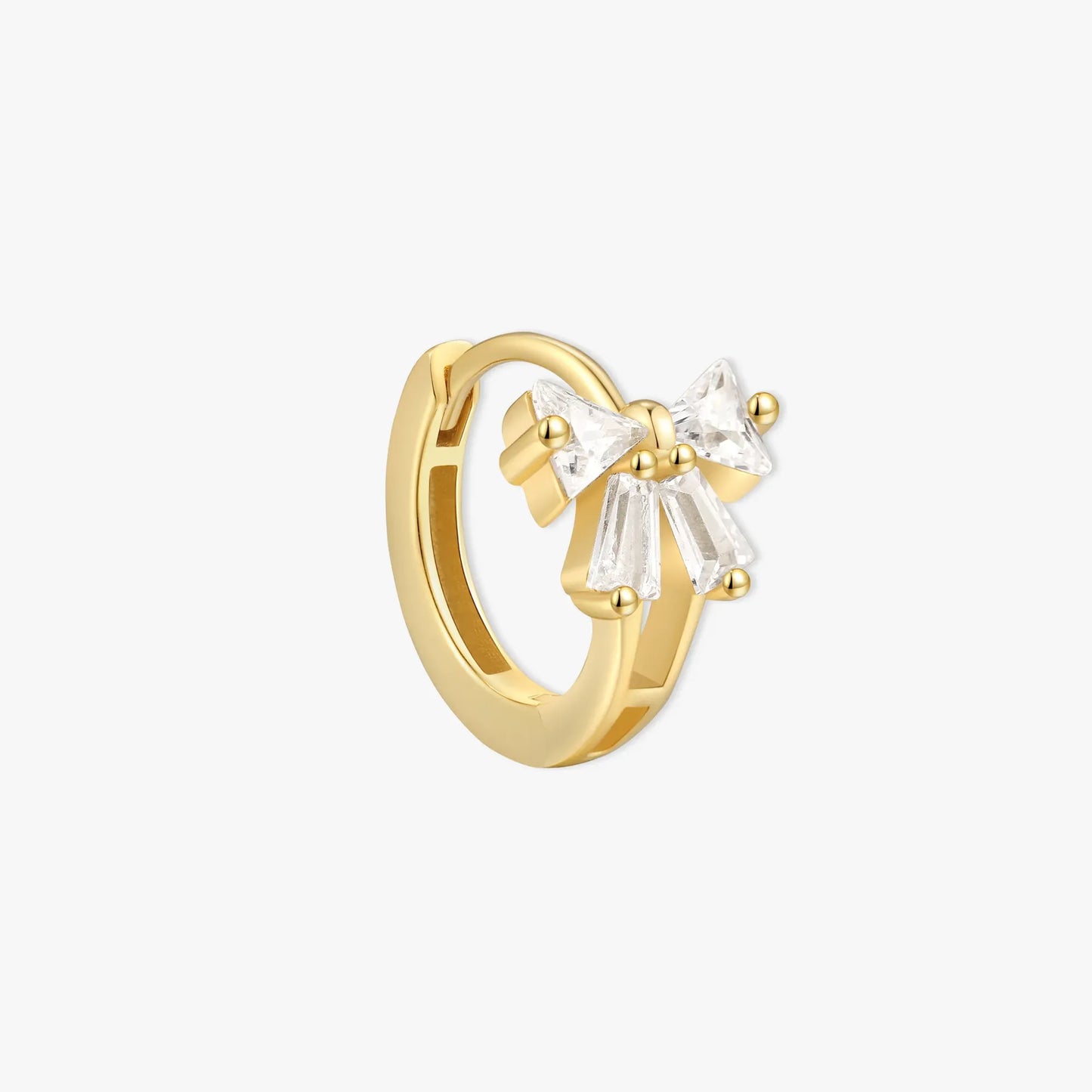 Crystal Bow Huggie Hoops In Gold