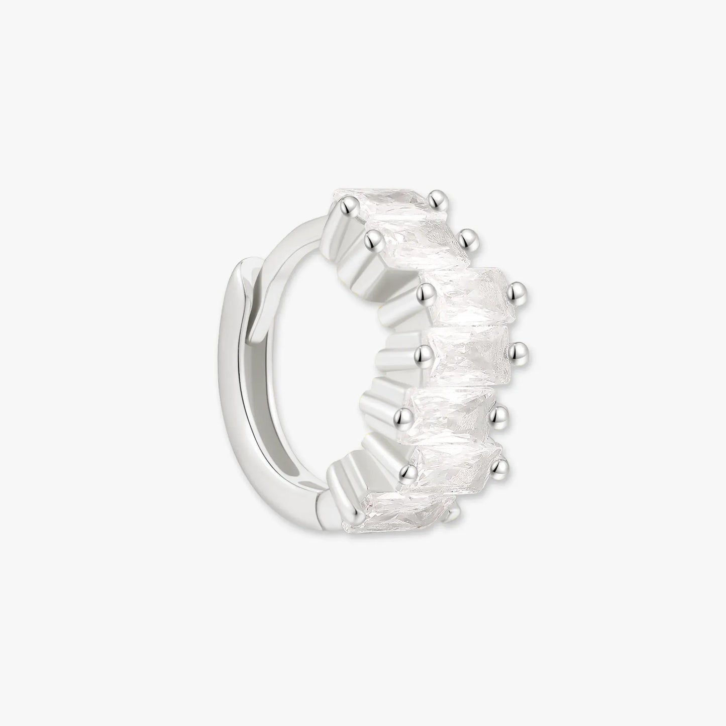 Luminous Baguette Huggies in Silver