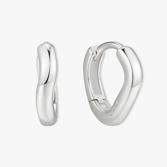 Sculpted Wavy Huggie Hoops In Silver