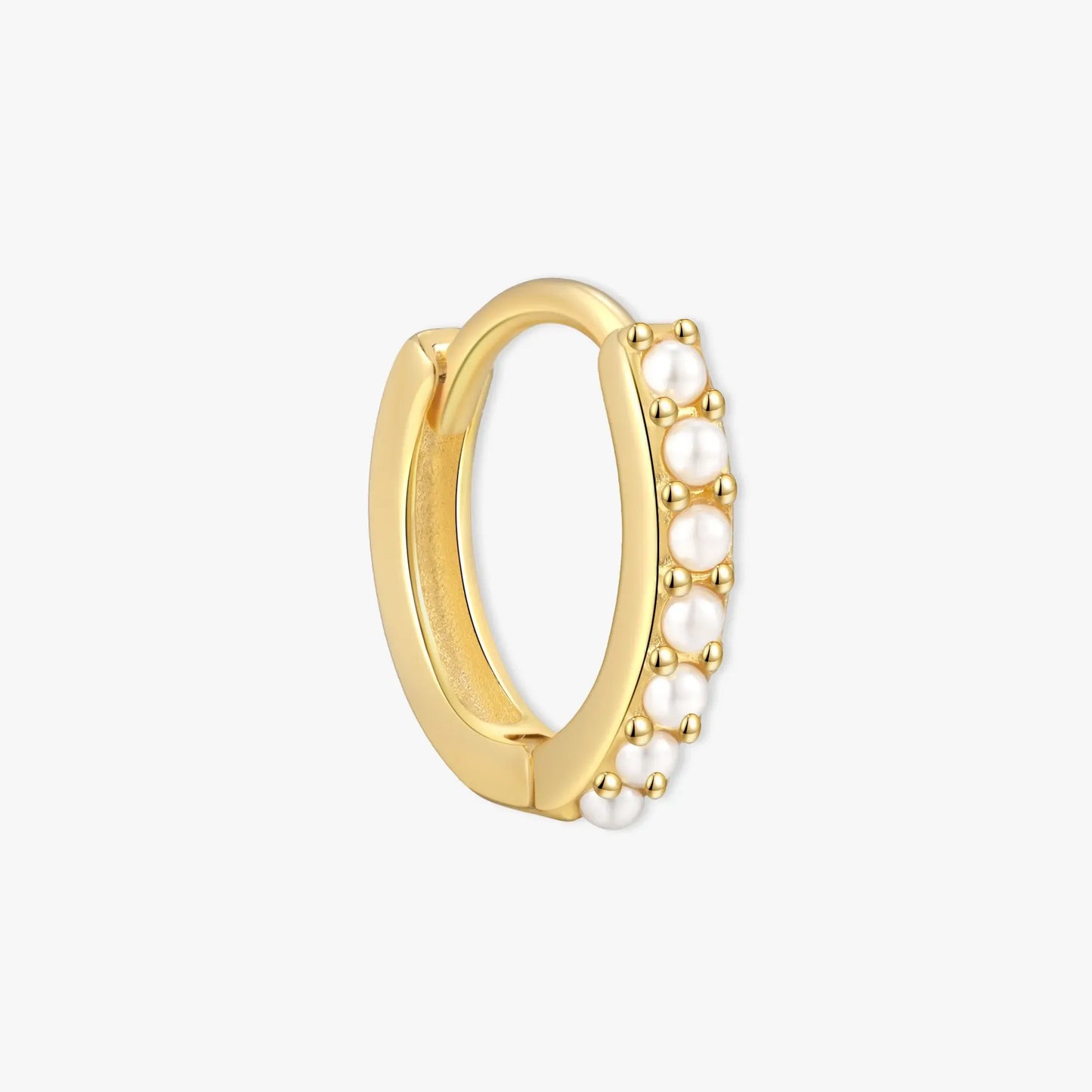 Beaded Pearl Huggie Hoops in Gold