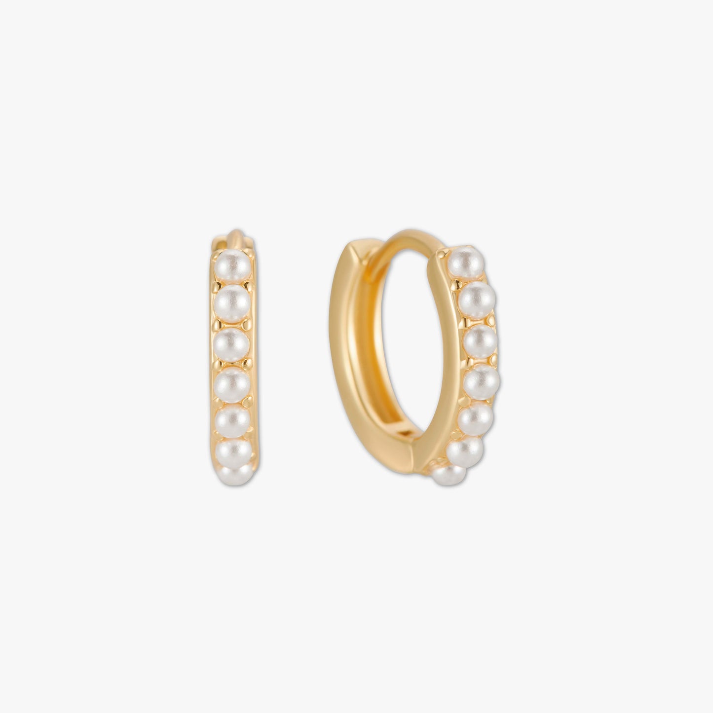 Pearl Huggie Hoops in Gold