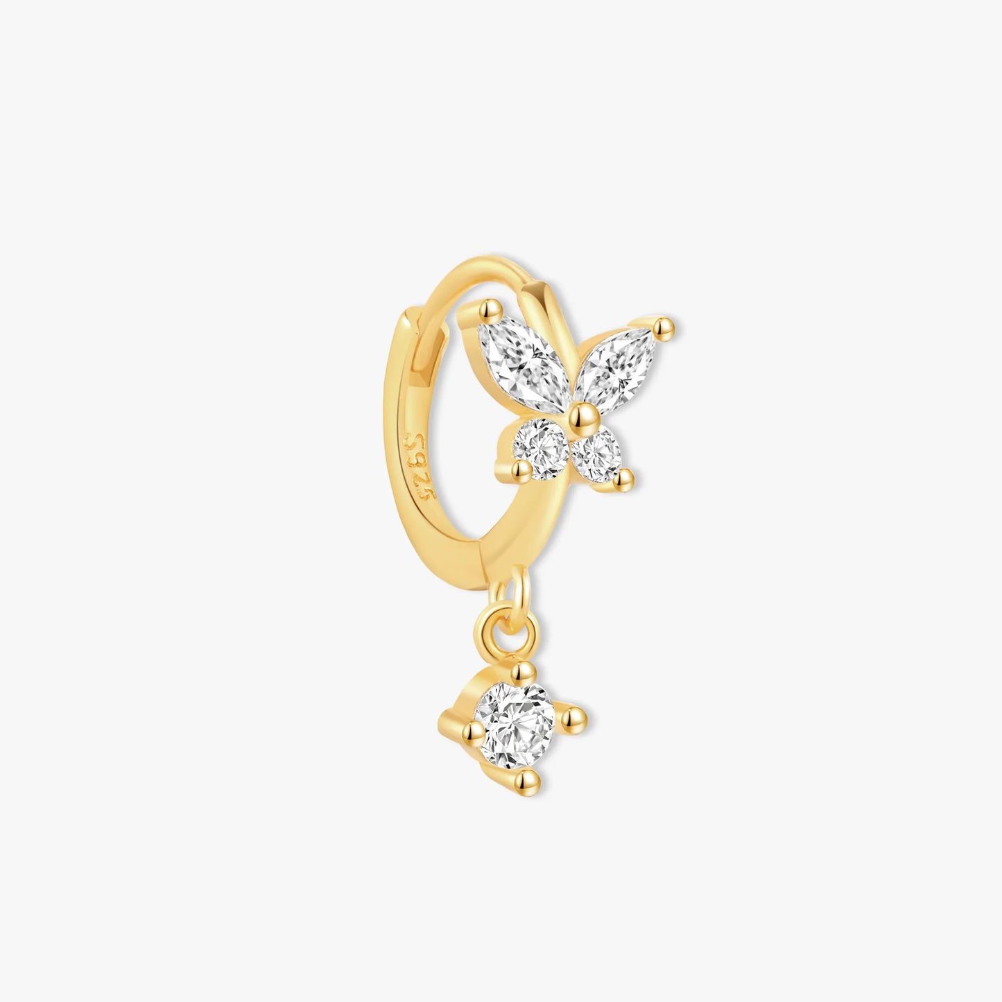 Crystal Butterfly Hoops in Gold
