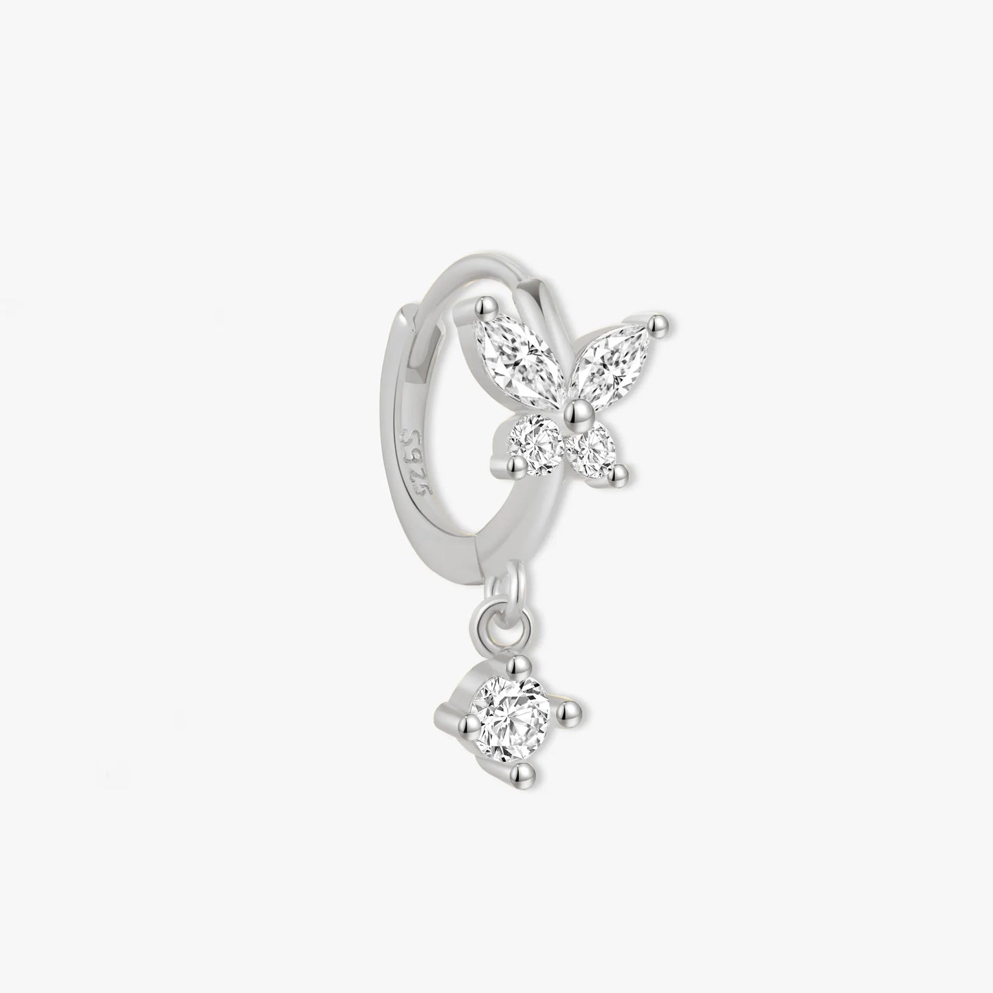 Crystal Butterfly Hoops in Silver