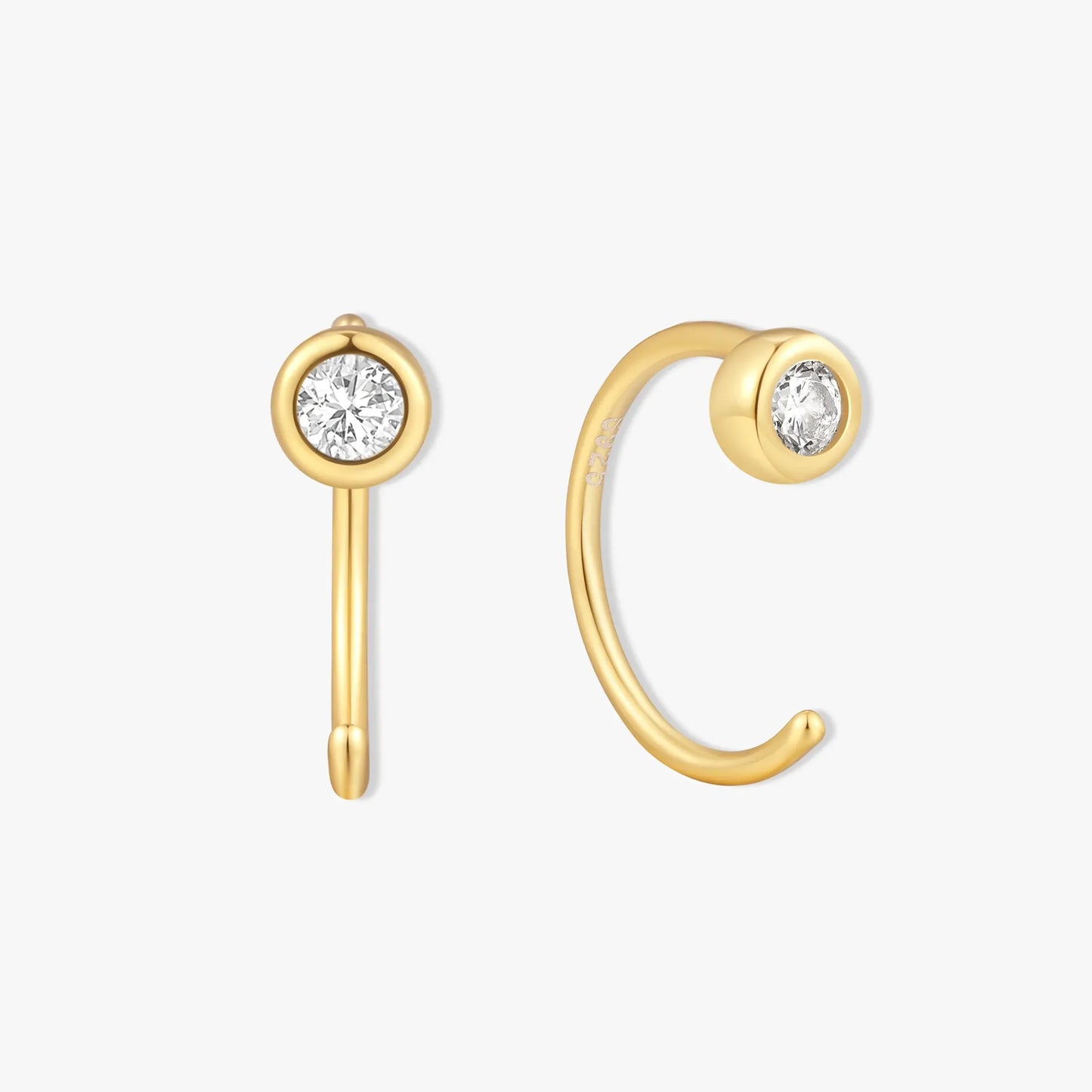 Bezel Crystal Open Hoop Earrings In Gold