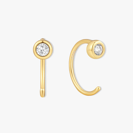 Bezel Crystal Open Hoop Earrings In Gold
