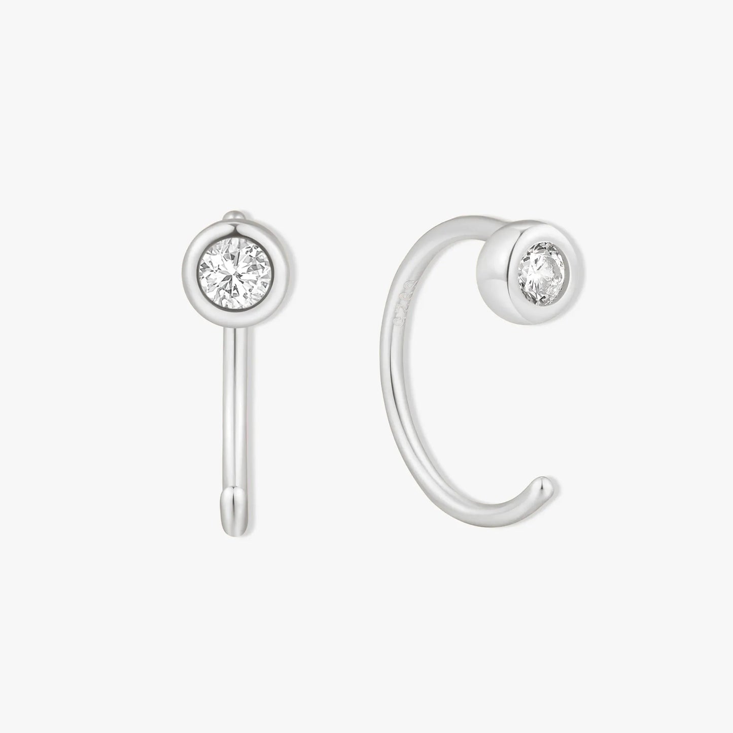 Bezel Crystal Open Hoop Earrings In Silver