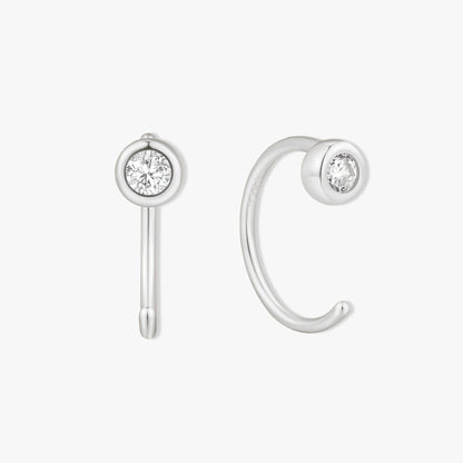 Bezel Crystal Open Hoop Earrings In Silver