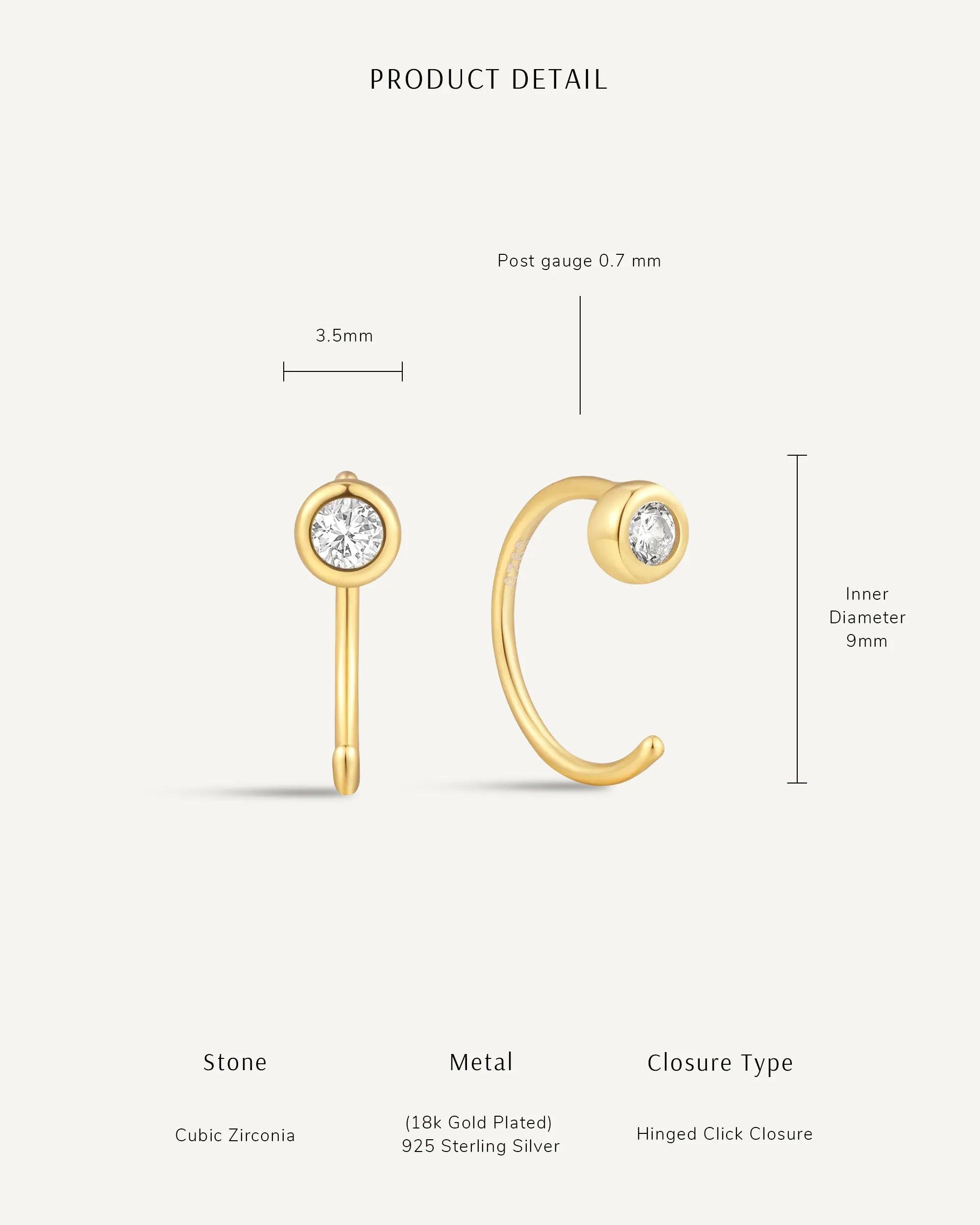 Bezel Crystal Open Hoop Earrings In Gold