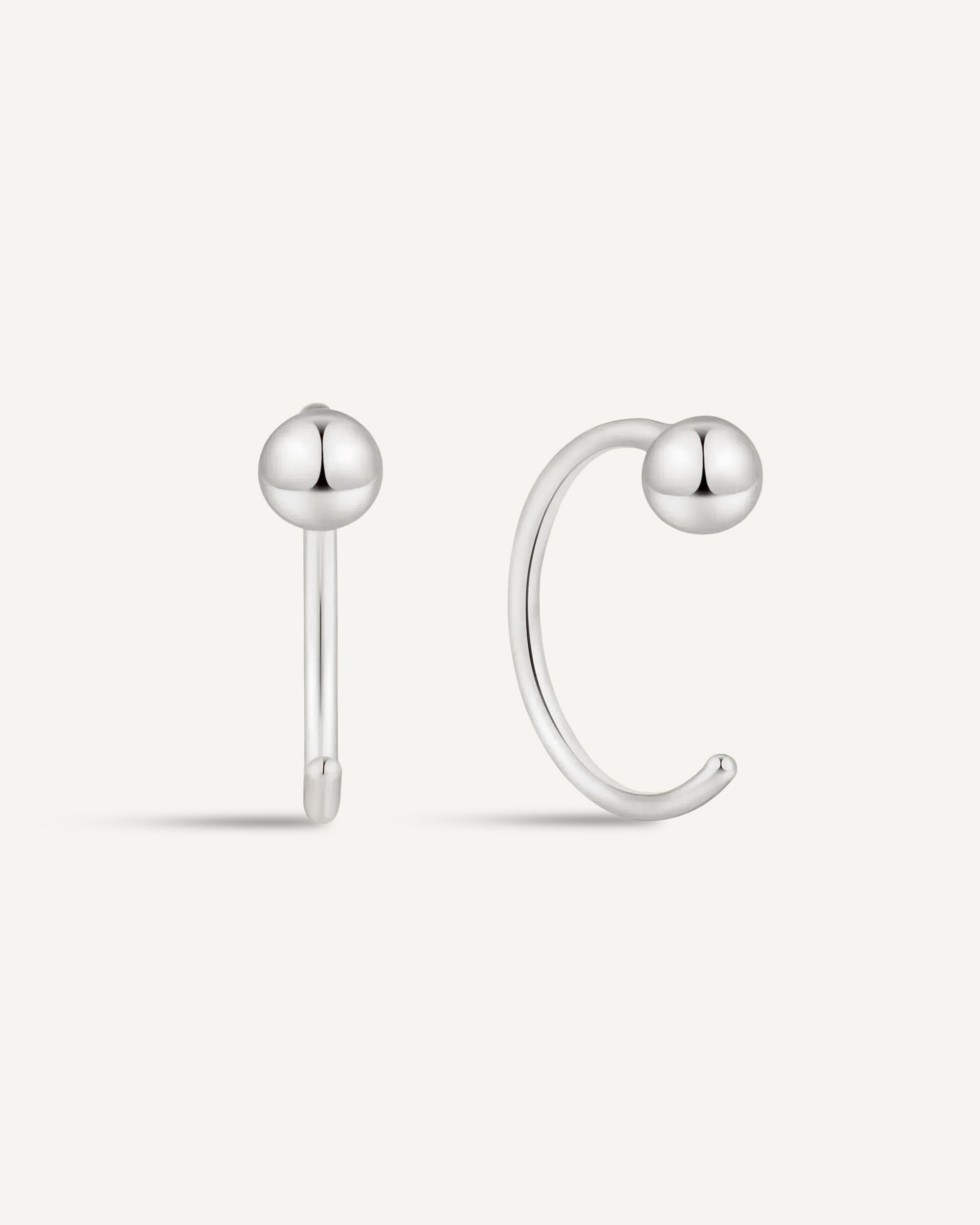 Minimal Ball Open Hoop Earrings In Silver