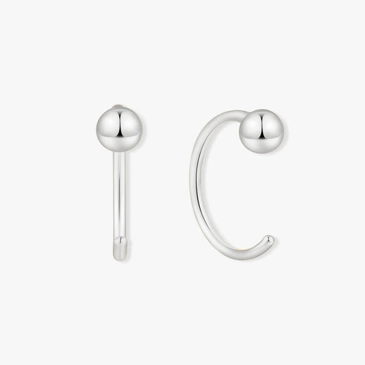 Minimal Ball Open Hoop Earrings In Silver