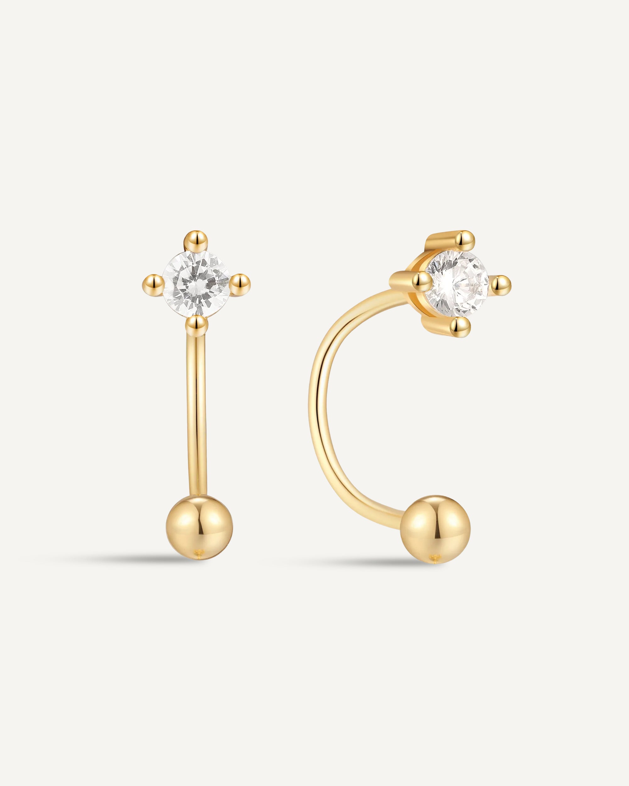 Crystal U Hoop Barbell Earrings In Gold