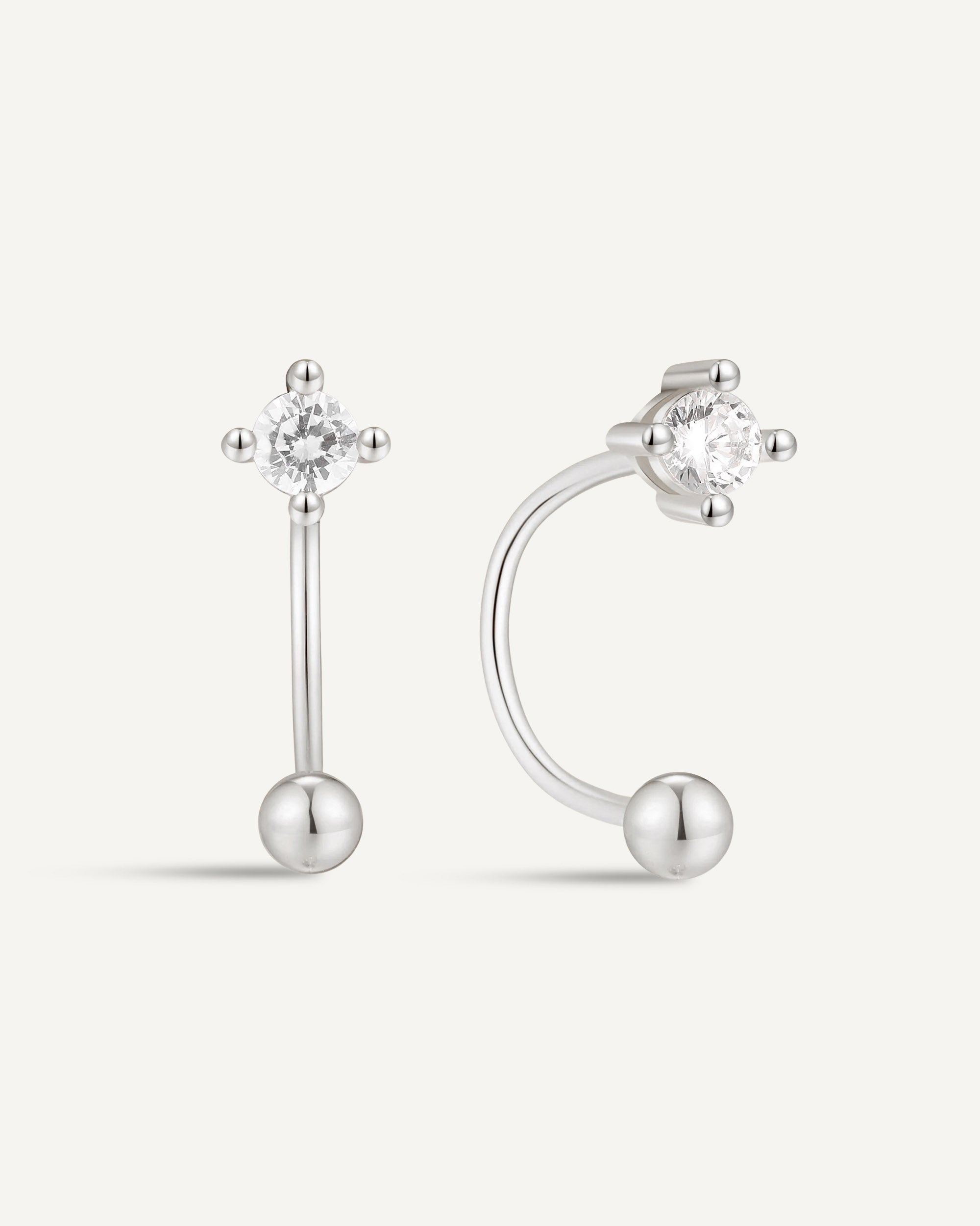 Crystal U Hoop Barbell Earrings In Silver