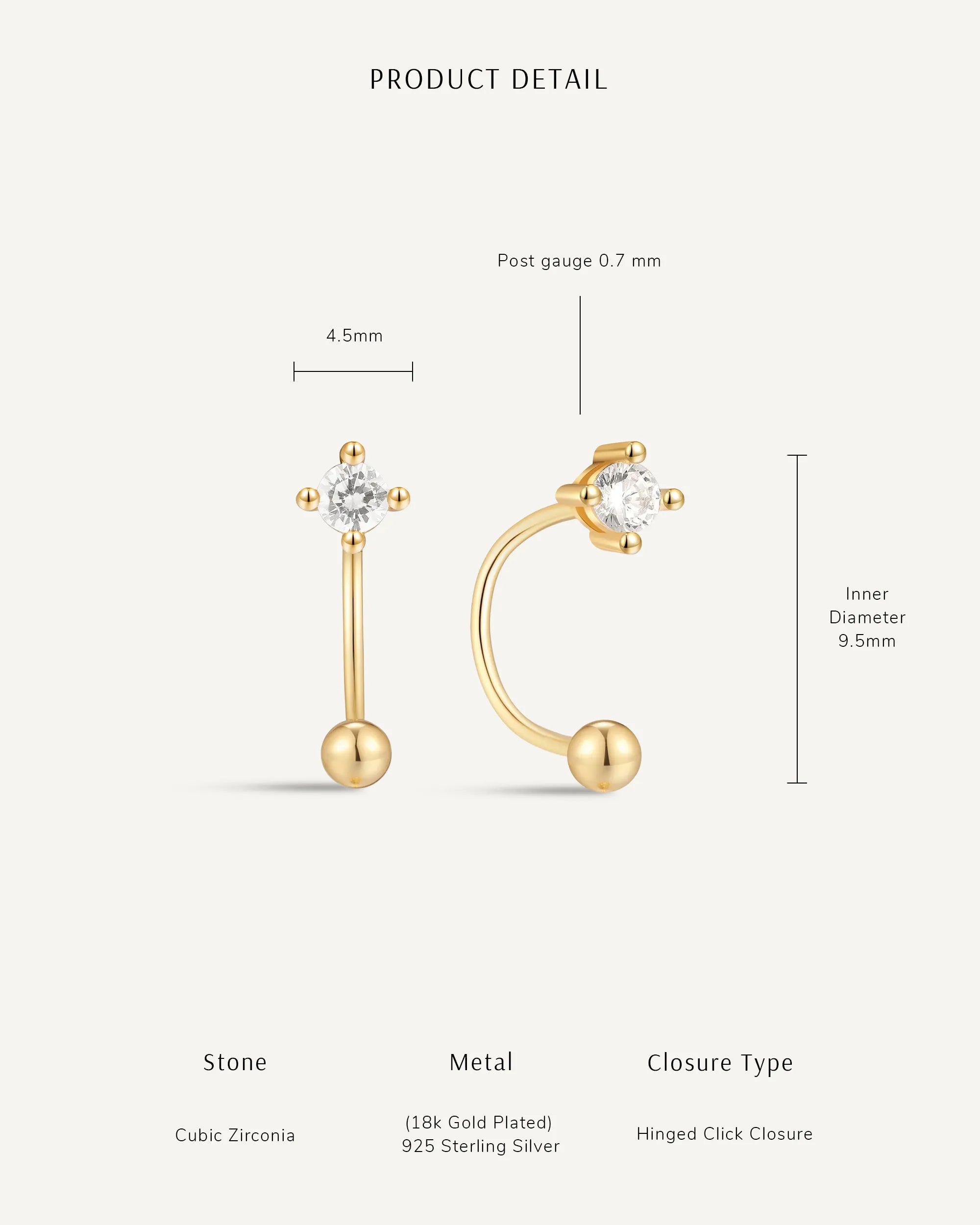 Crystal U Hoop Barbell Earrings In Silver